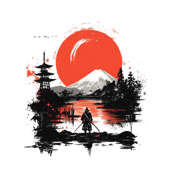 Samurai Sunset Japanese Mountain Scenery png
