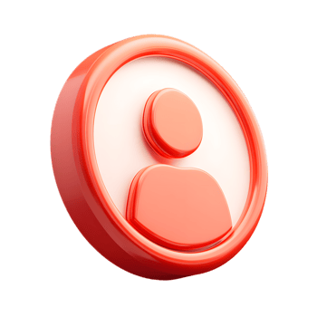 Vibrant red and orange isometric 3D icon depicting a minimalist user profile silhouette symbol representing digital identity social networks and web technology png
