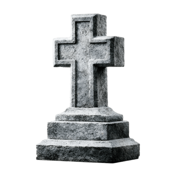 A simple grey granite gravestone featuring a carved cross symbol standing as a solemn memorial in a cemetery or sacred space png