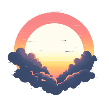 sunset with clouds and sun on transparent background png