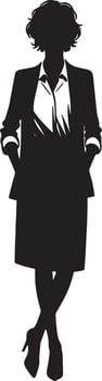 Silhouette of a woman in a suit with hands in pockets against a white background vector
