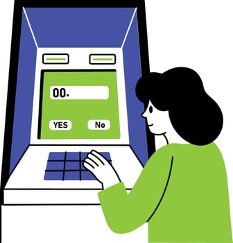 A hand drawn style illustration of atm withdrawal vector