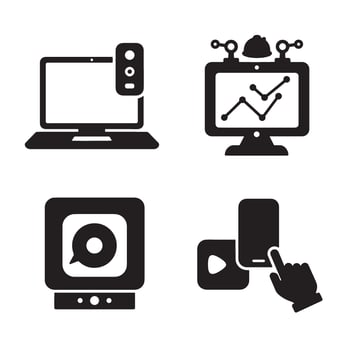 Digital devices and information technology icon set in black and white style vector