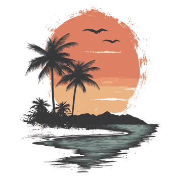 Sunset Palms Tropical Island Scene png