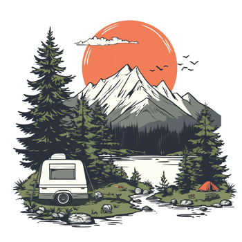 Mountain Camping Sunset Lake and Pines png