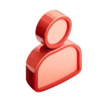 Minimalist red matte 3D isometric icon representing a stylized user profile silhouette png