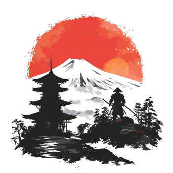 Serene Mountain Sunset Japanese Art png