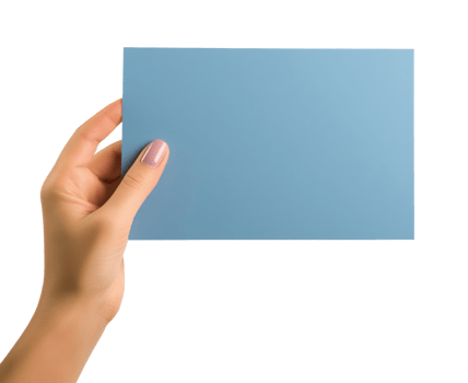 Female hand holding a blank blue sheet of paper isolated on a transparent background png