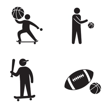 Sports activities illustrated in simple black and white silhouette style vector