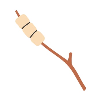 Simple marshmallow on a stick for roasting on a fire hand drawn in doodle style. Camping sweet food. line art illustration. vector