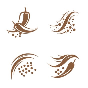 Set of stylized silhouette chilli pepper icons and design elements in a modern minimalist style vector