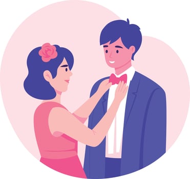 A flat style illustration showing newlywed couple vector