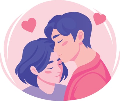 Flat style illustration showing a husband giving forehead kiss to his wife vector