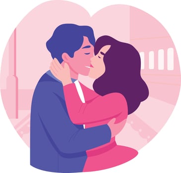 Romantic kiss between a couple, flat style illustration vector