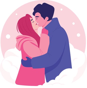 A flat style illustration showing a kissing couple vector