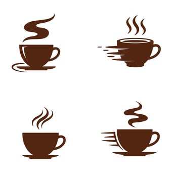 Coffee cup icons in brown silhouette with steam graphic for logo design vector