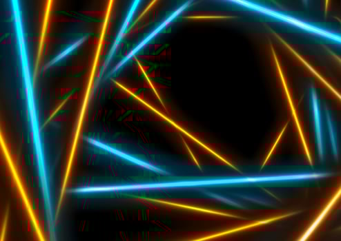 Blue orange glowing neon lines abstract tech background vector