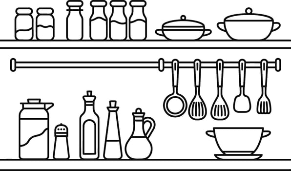 Line art of a kitchen shelf with spice vector