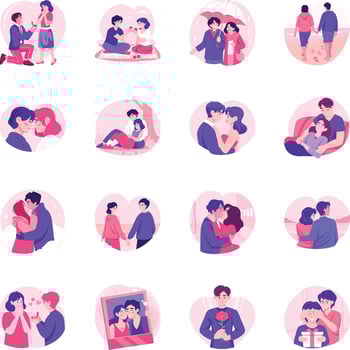 Set of Romantic Spouses Flat Style Illustrations vector