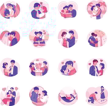 Collection of Romantic Couples Flat Illustrations vector