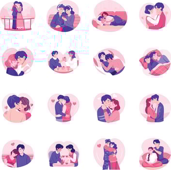 Pack of Loving Partners Flat Style Illustrations vector