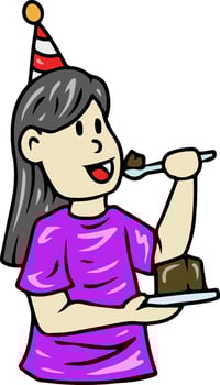 Illustration of Woman Eating Cake at Birthday Party vector