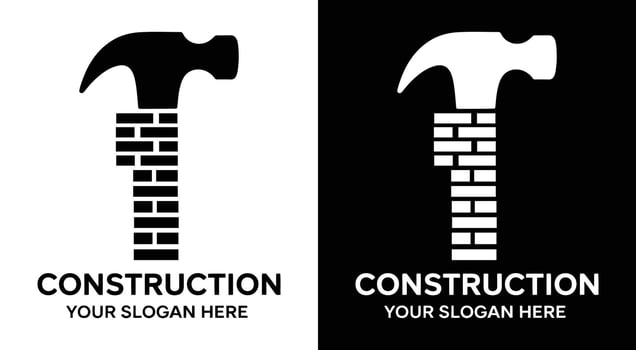 Construction Company Logo Bold Black Hammer Brick Symbol for Builders and Contractor Services vector