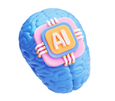 3D Brain with AI Chip Icon Representing Artificial Intelligence and Neural Network Technology png