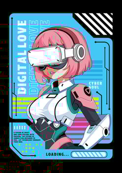 Colorful digital art of a futuristic character vector