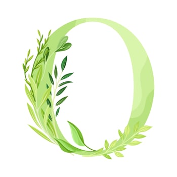 Capital Alphabet Letter O Decorated with Green Foliage and Leaf Illustration vector