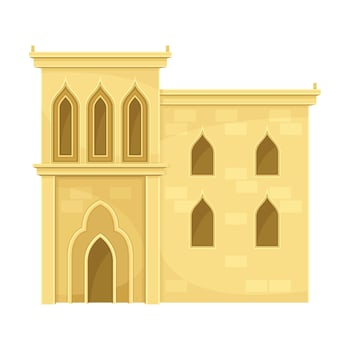 Traditional Arabic house. Middle East two storey building illustration vector