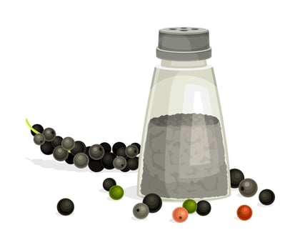Pepper glass shaker. Bottle with spice condiments illustration vector