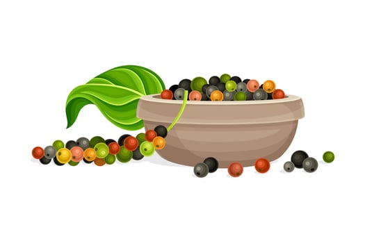 Peppercorn spice mix in bowl. Organic herbal seasoning illustration vector