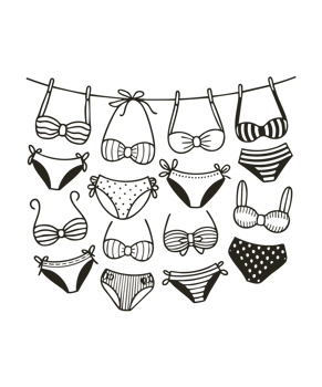 Cute Bikini Doodle Set Summer Swimwear Line Art png