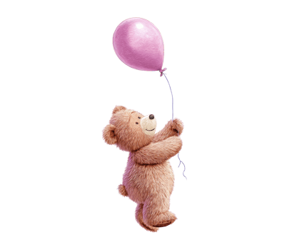 Cute bear holding a pink balloon for celebration png
