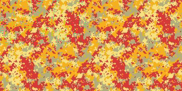 Abstract digital camouflage pattern in vibrant red, gold, and beige. Perfect for fashion, textile design, or as a bold background. This seamless texture evokes energy and dynamism. vector