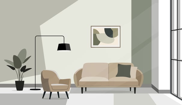 A minimalist illustration of interior. A stylish living room. Neutral colors, simple shapes, flat style vector
