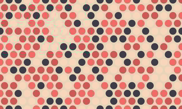 Abstract geometric pattern with red and dark gray circles on a beige background. Ideal for textile design, website backgrounds, or modern presentations. vector