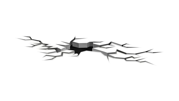 Cracked surface crack with hole, destruction effect, crevices from disaster illustration vector