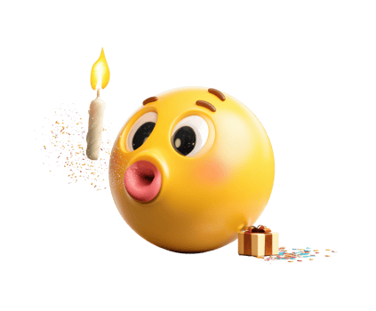 Birthday celebration with cheerful emoji and gift png