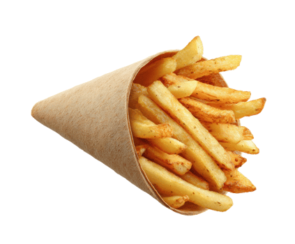 Crispy golden fries served in a paper cone for snacking png