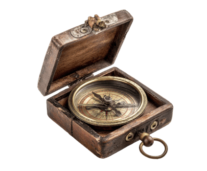 Antique compass in a wooden box for navigation and exploration png