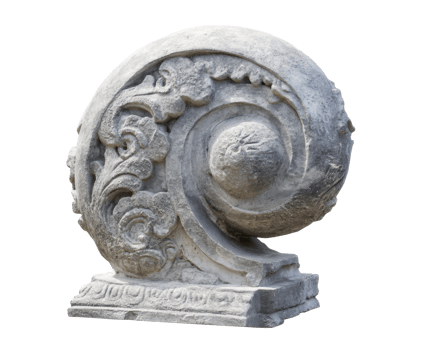 Decorative stone shell sculpture with ornate carvings and texture png