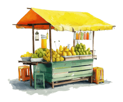 Fresh fruit stand serving seasonal produce in sunny market png