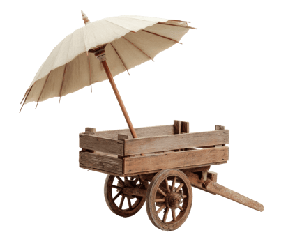 Wooden cart with parasol for summer events and decor png