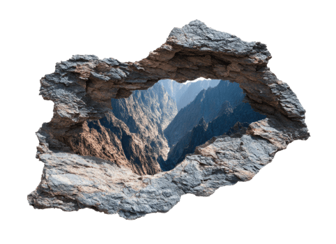 Rock formation with a view of mountain landscape outside png