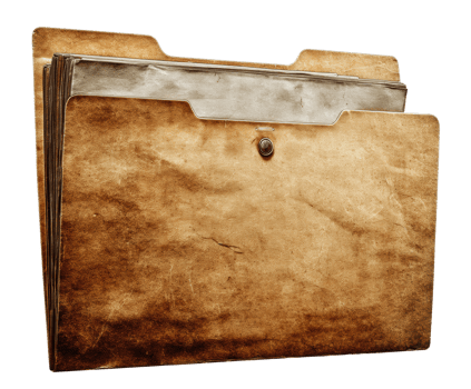 Vintage file folders stacked for organization in office setting png