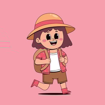 Cartoon girl with hat and backpack vector