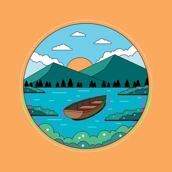 A boat on the lake with mountains in the background vector