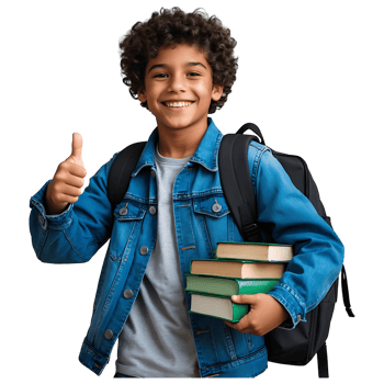 Smiling Schoolboy with Backpack Books Giving Thumbs Up Education Stock Photo png
